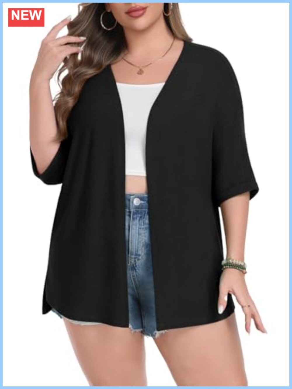 Womens Plus Size Short Sleeve Cardigan Lightweight Loose Open Front Knit